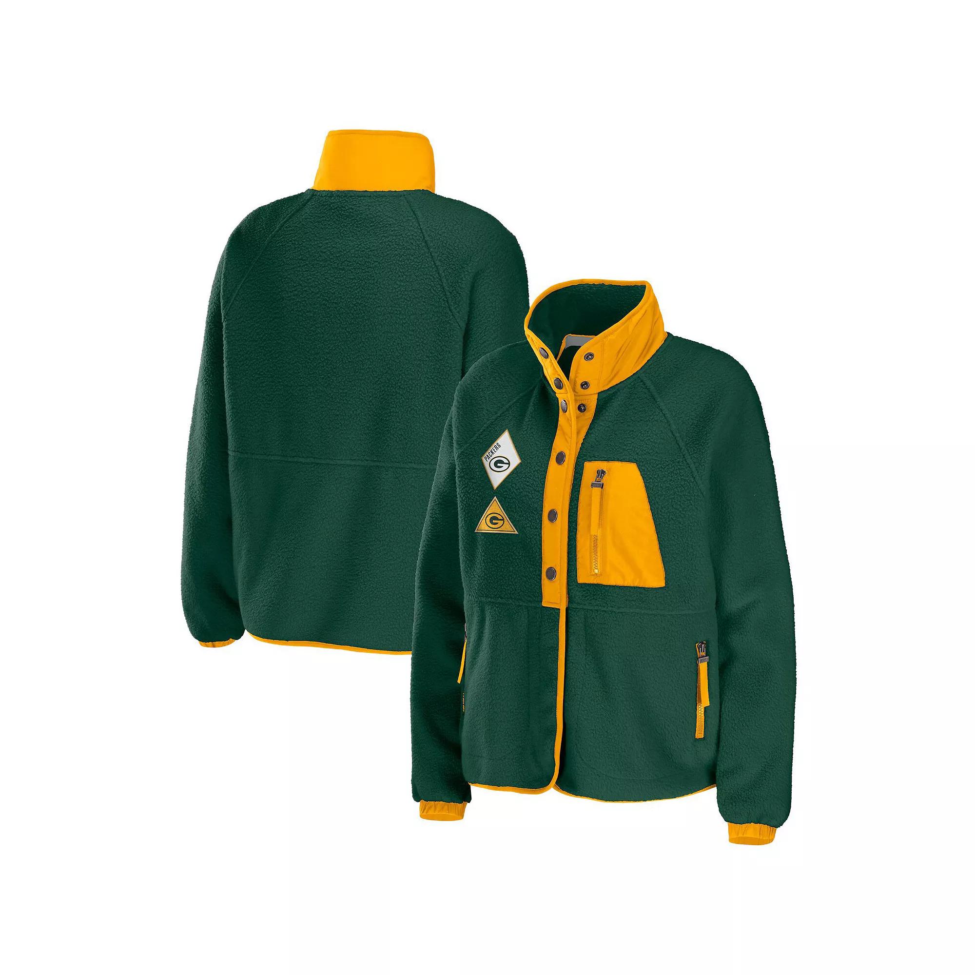Women's WEAR by Erin Andrews Green Green Bay Packers Polar Fleece Raglan Full-Snap Jacket,  Product Image