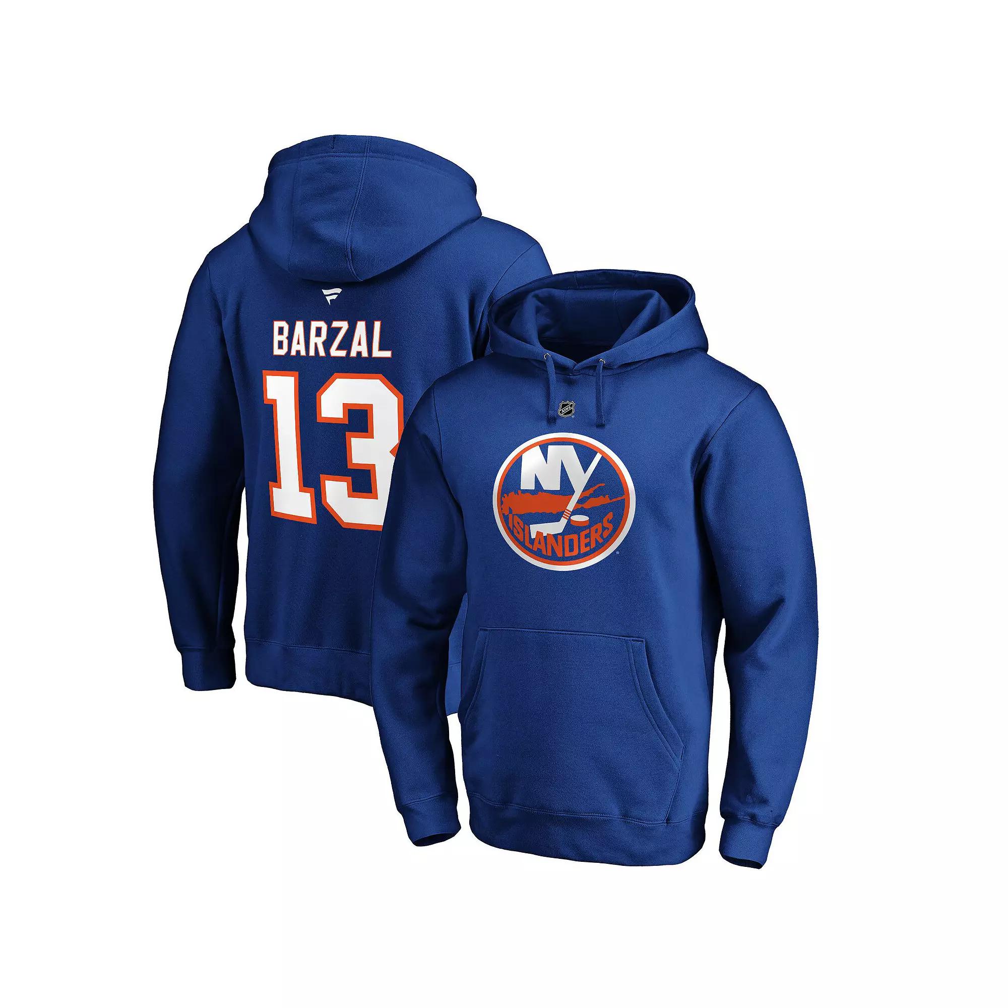 Mens Fanatics Branded Mathew Barzal Royal New York Islanders Authentic Stack Player Name & Number Fitted Pullover Hoodie Product Image