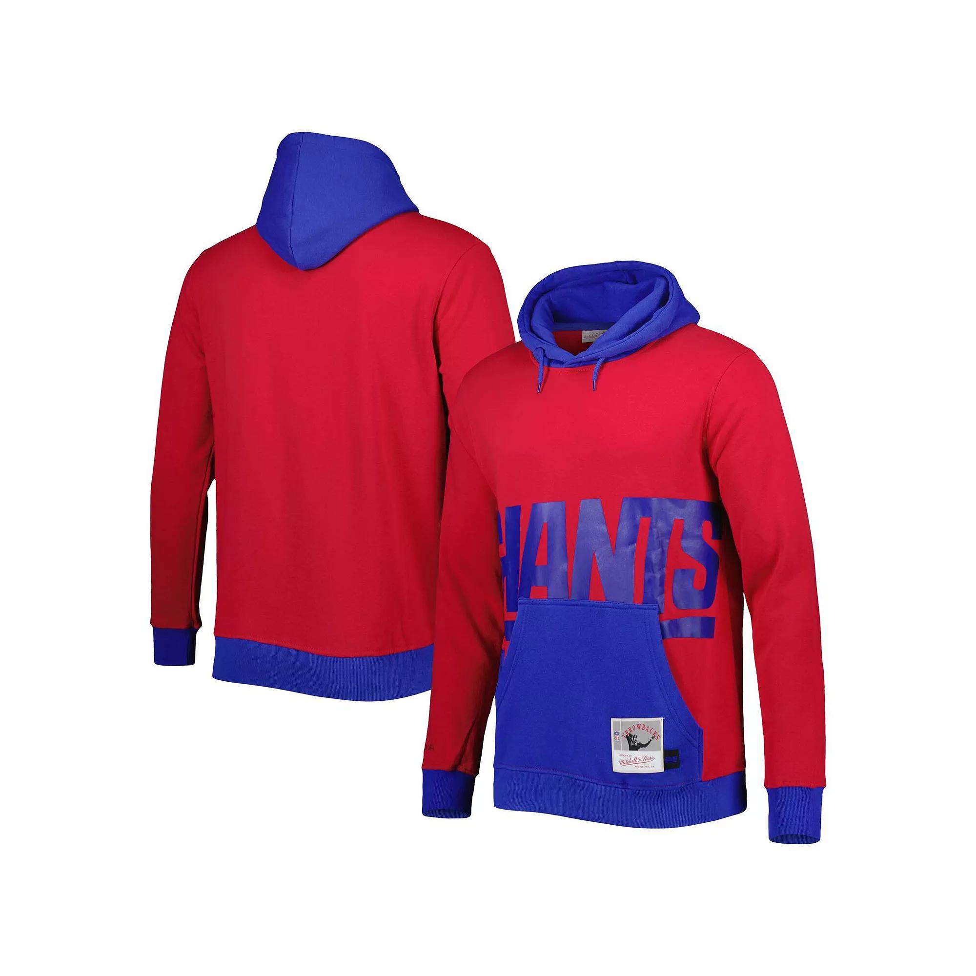 Men's Mitchell & Ness Red/Royal New York Giants Big & Tall Big Face Pullover Hoodie, Size: 2XB Product Image
