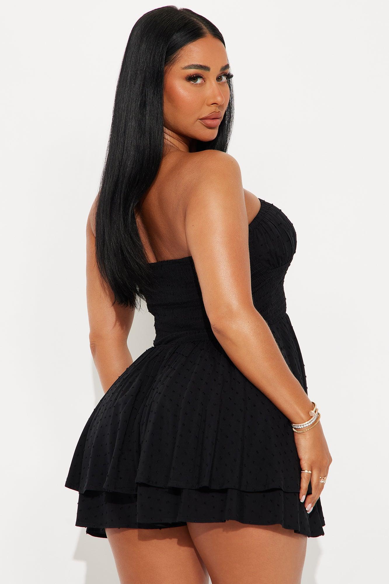 Jacqueline Textured Strapless Rompers - Black Female Product Image