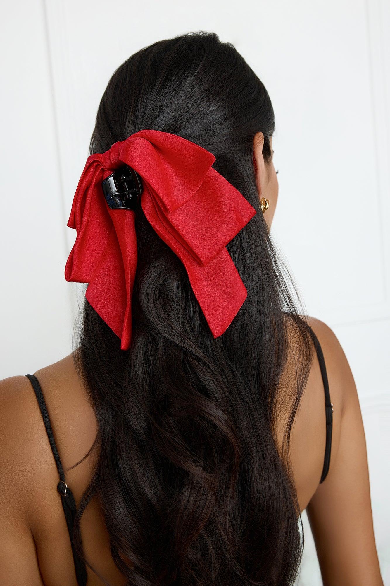 Matte Satin Bow Claw Clip Red Product Image