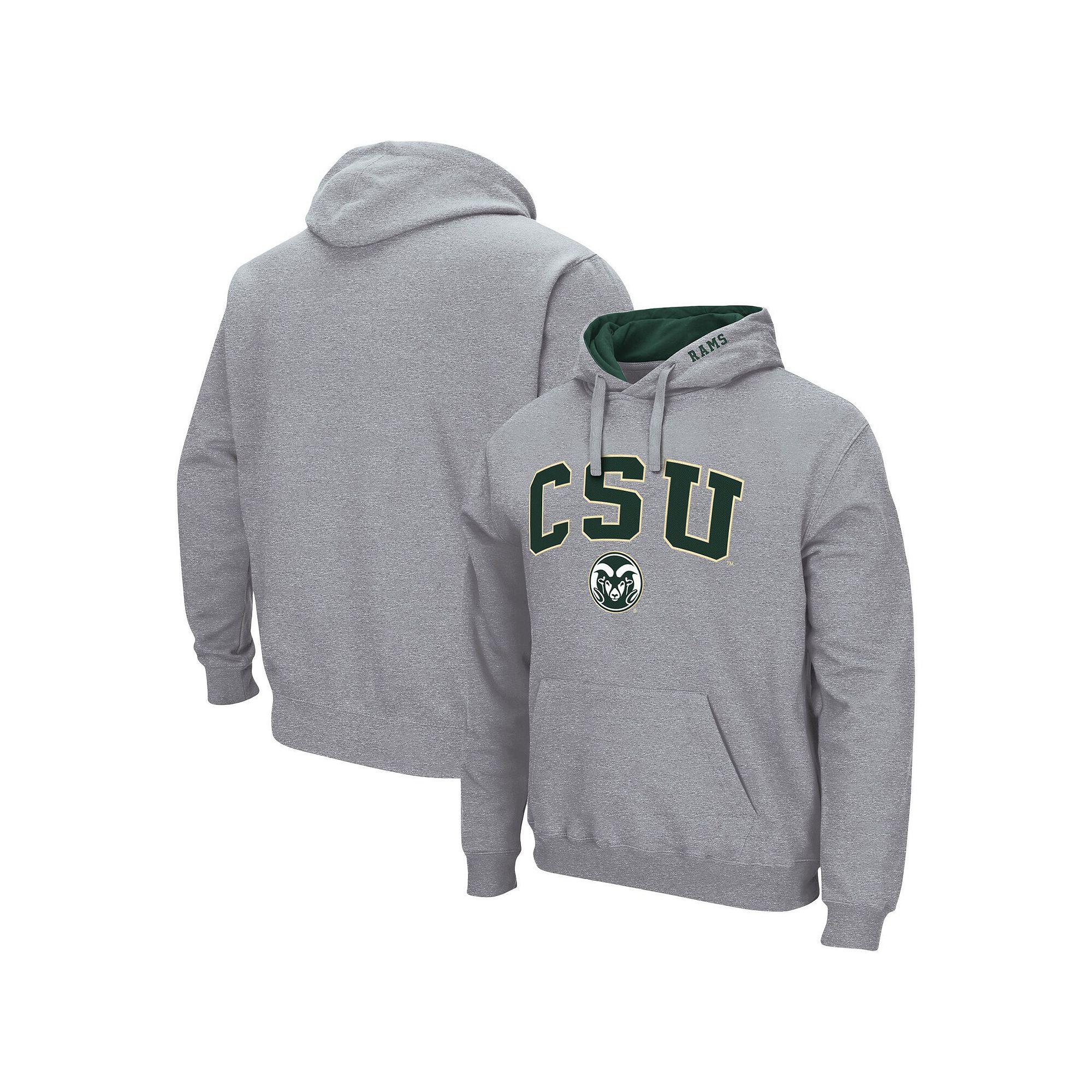 Men's Colosseum Heathered Gray Colorado State Rams Arch and Logo Pullover Hoodie,  Product Image