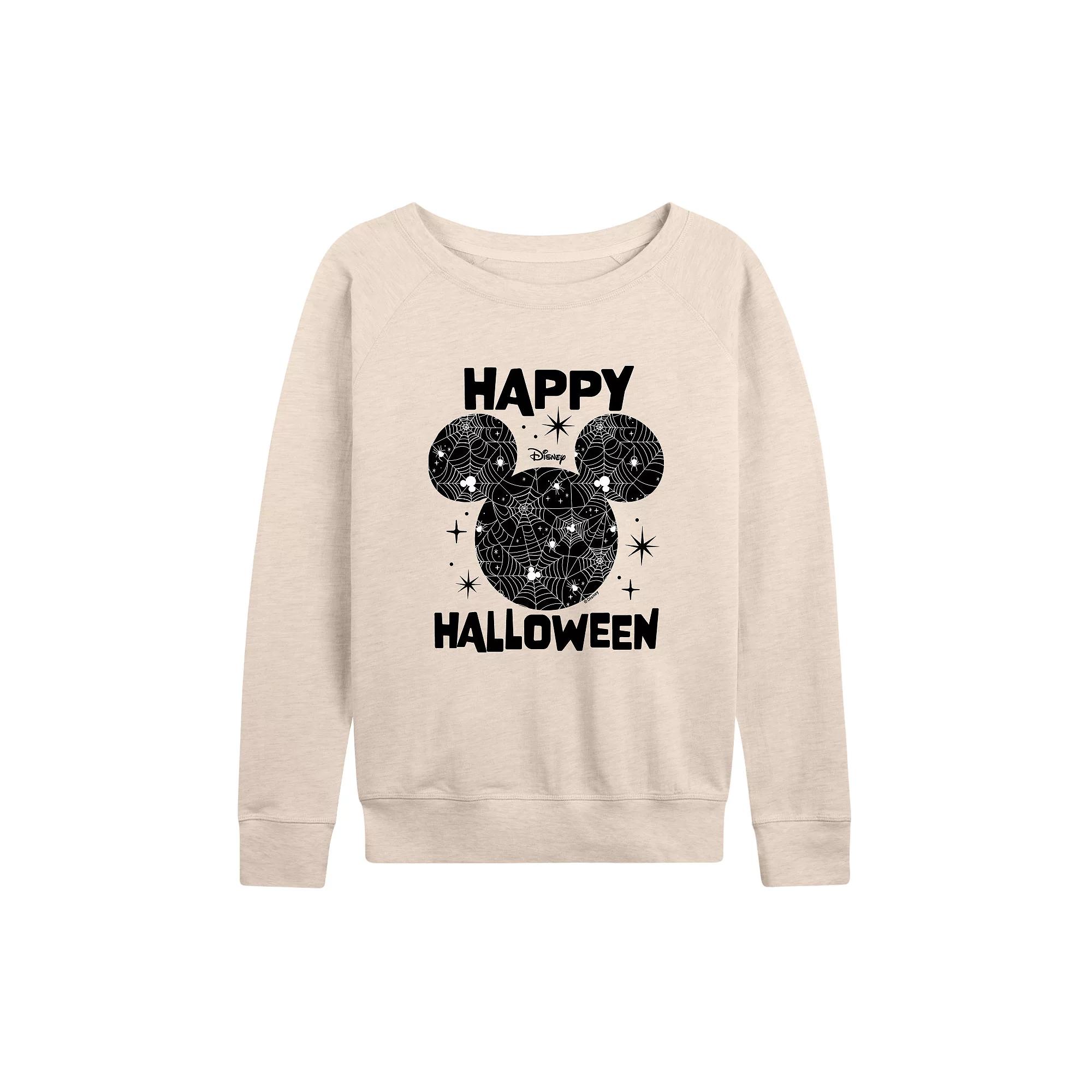 Disney's Mickey Mouse Women's Happy Halloween Spider Web French Terry Long Sleeve Tee,  Product Image