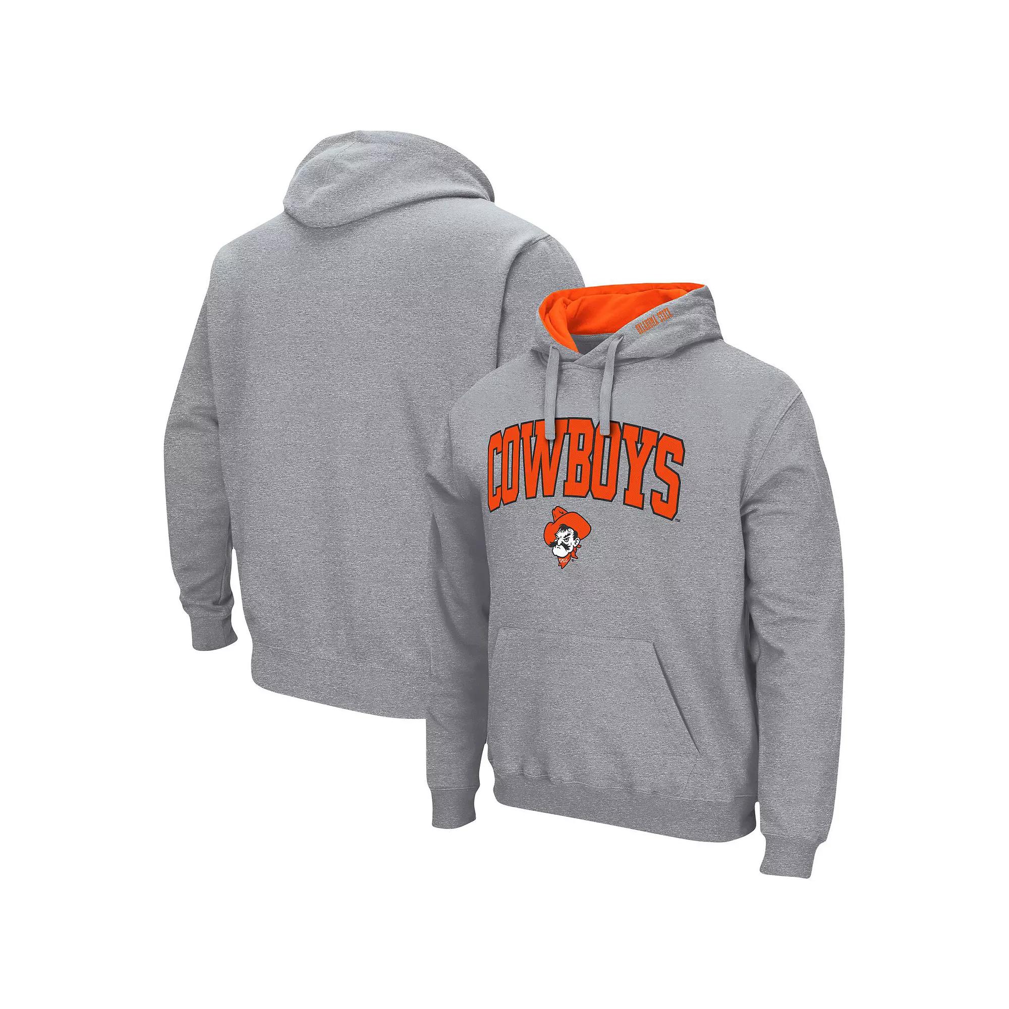 Men's Colosseum Heathered Gray Oklahoma State Cowboys Arch & Logo 3.0 Pullover Hoodie,  Product Image