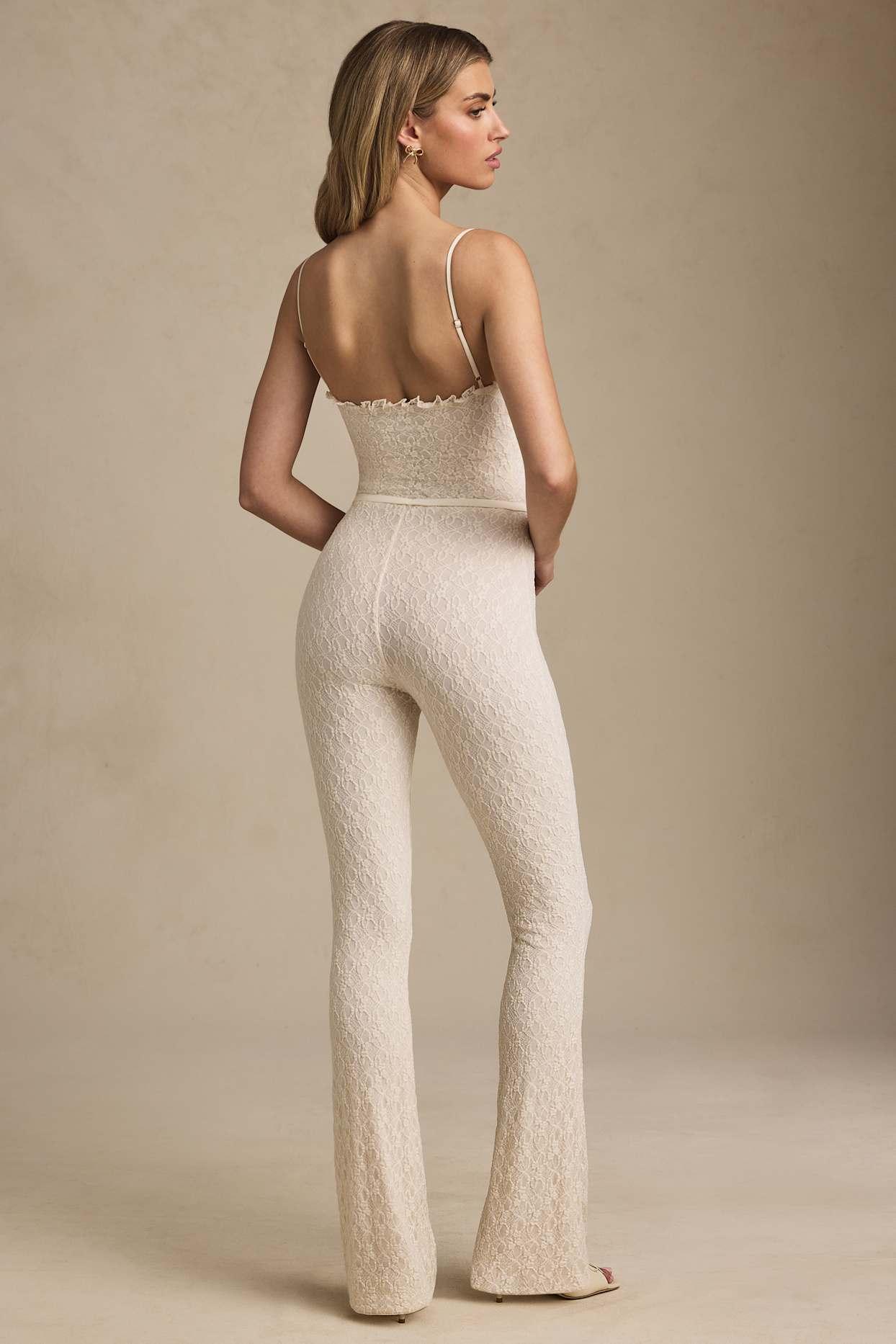 Bow-Detail Lace Flared Jumpsuit in Ivory Product Image