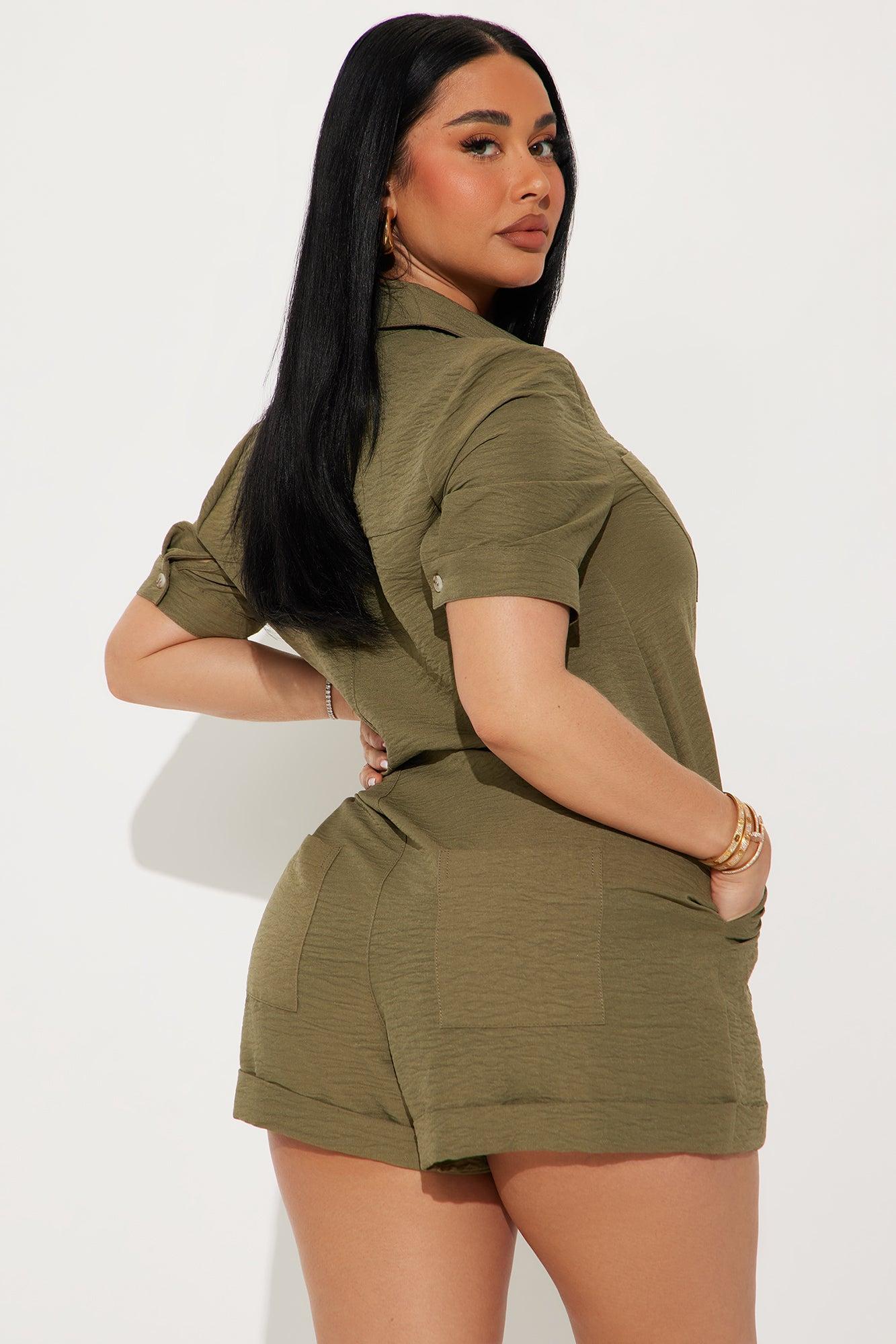Underneath A Palm Tree Romper - Olive Product Image