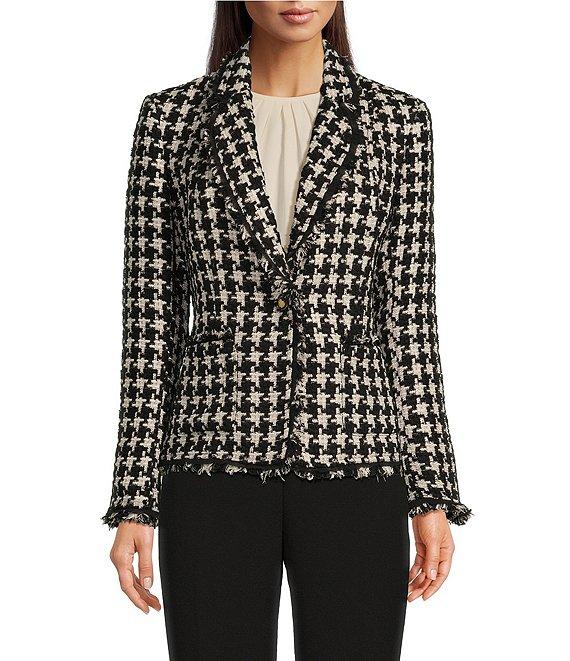 Anne Klein Nailhead Tweed Notch Lapel One Button Blazer Product Image