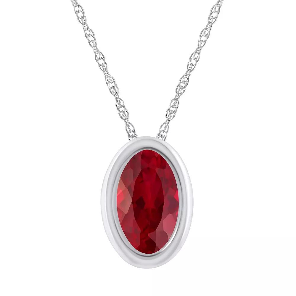 Celebration Gems 10k White Gold Oval Lab-Created Gemstone Pendant Necklace, Women's, Size: 18", Created Red Product Image