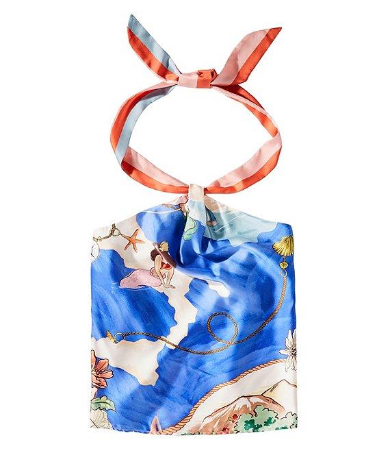 Antonio Melani Tara Ocean Print Satin Halter Neck Coordinating Blouse Product Image