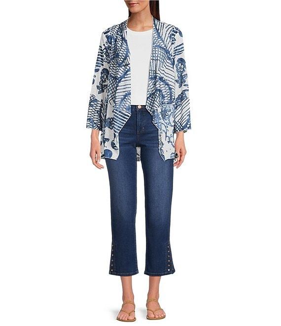 Ali Miles Burnout Knit 3/4 Sleeve Open-Front Kimono Jacket Product Image