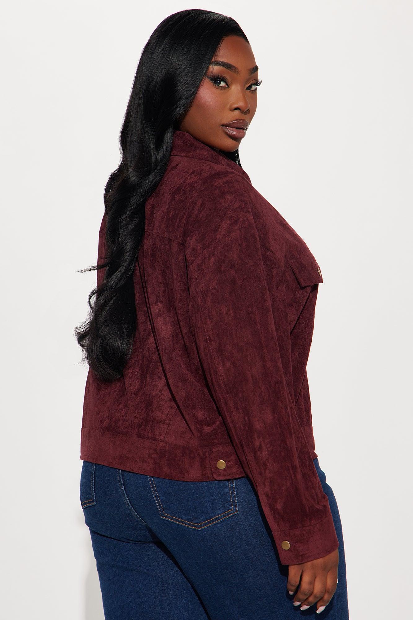 Raven Faux Suede Cropped Jacket - Wine Product Image