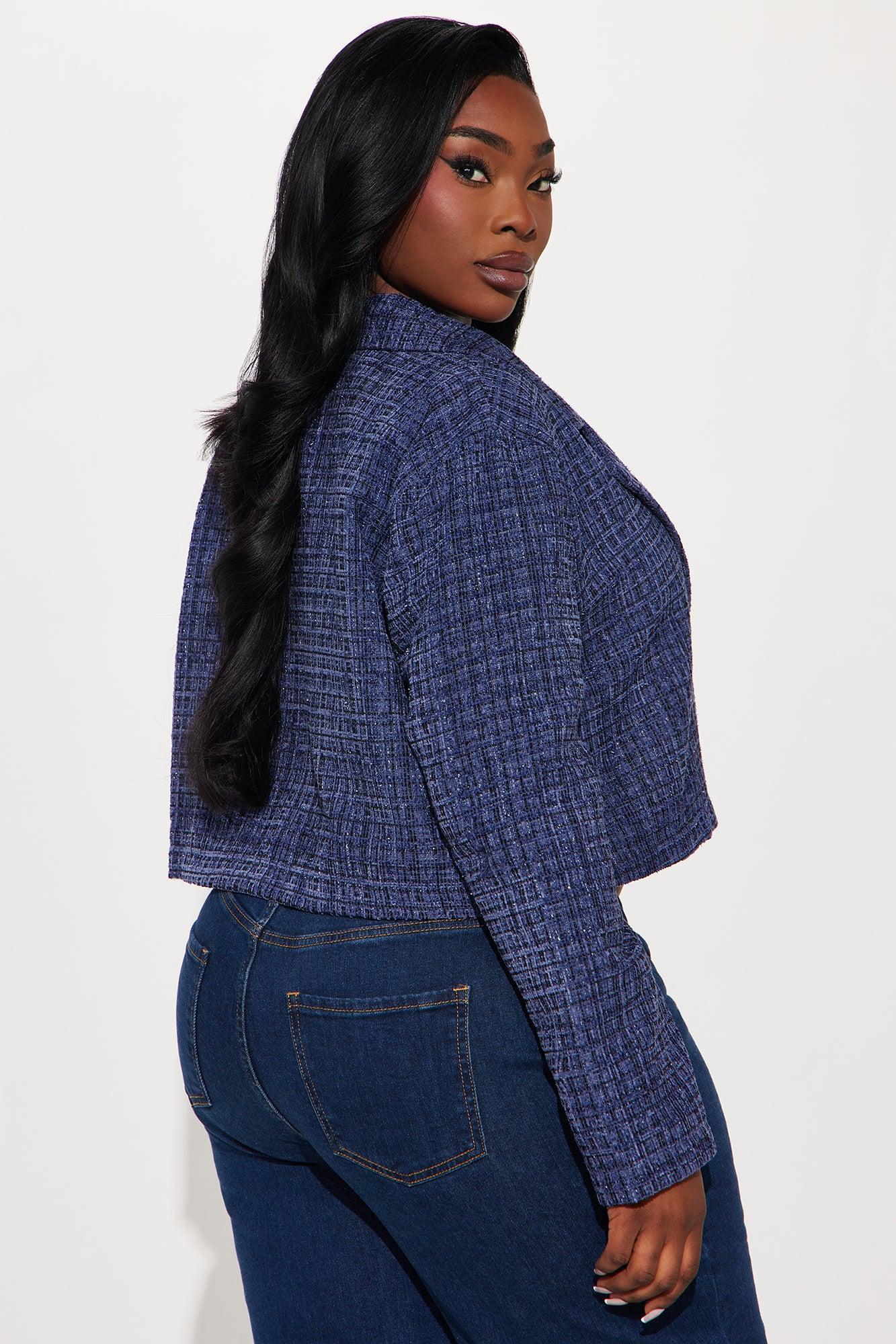 Charlie Tweed Cropped Blazer - Navy Product Image