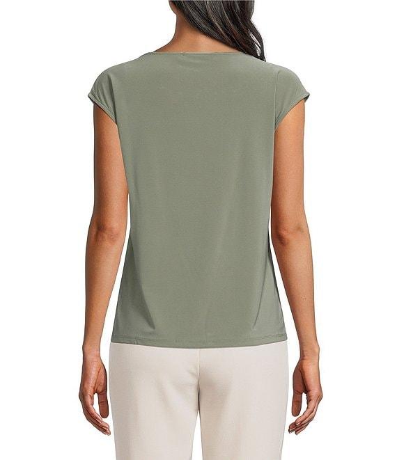 Kasper Petite Size Beaded Round Neck Cap Sleeve Top Product Image
