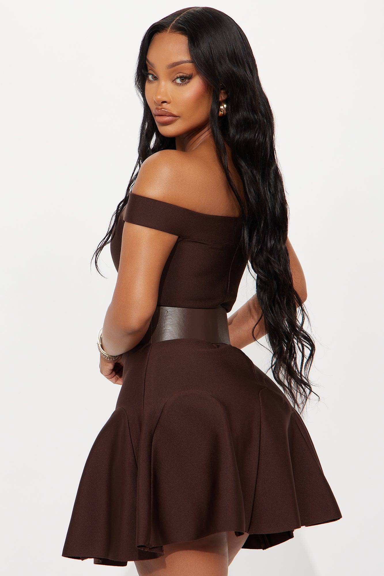 Dolly Belted Bandage Mini Dress - Brown Female Product Image