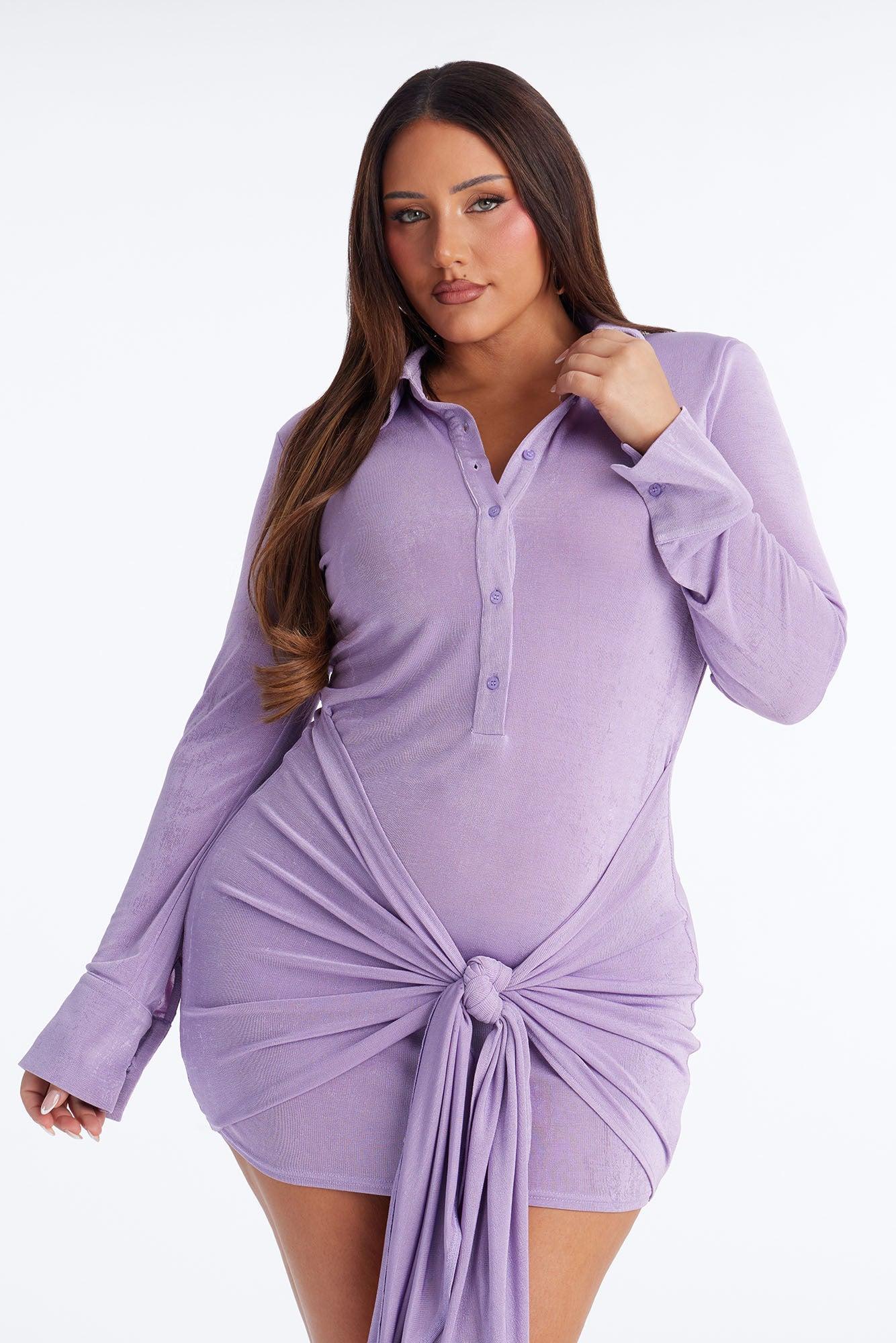 Annistyn Long Sleeve Slinky Mini Dress - Lavender Female Product Image