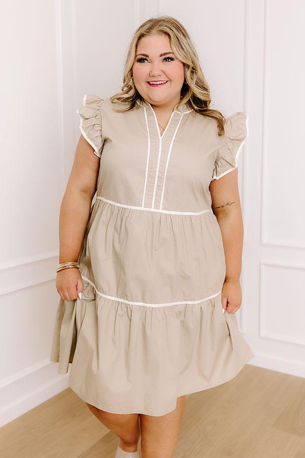Cue The Charm Mini Dress in Taupe Curves Product Image