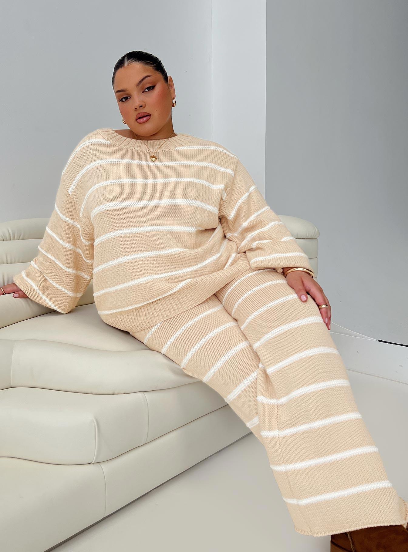 Read Your Mind Knit Sweater Cream Stripe Product Image
