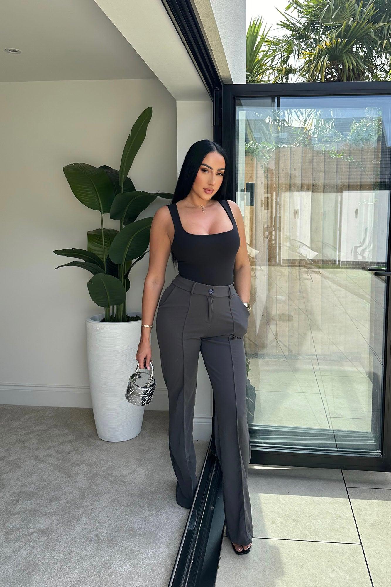 Heidi Wide Leg Trouser Pant - Charcoal Product Image