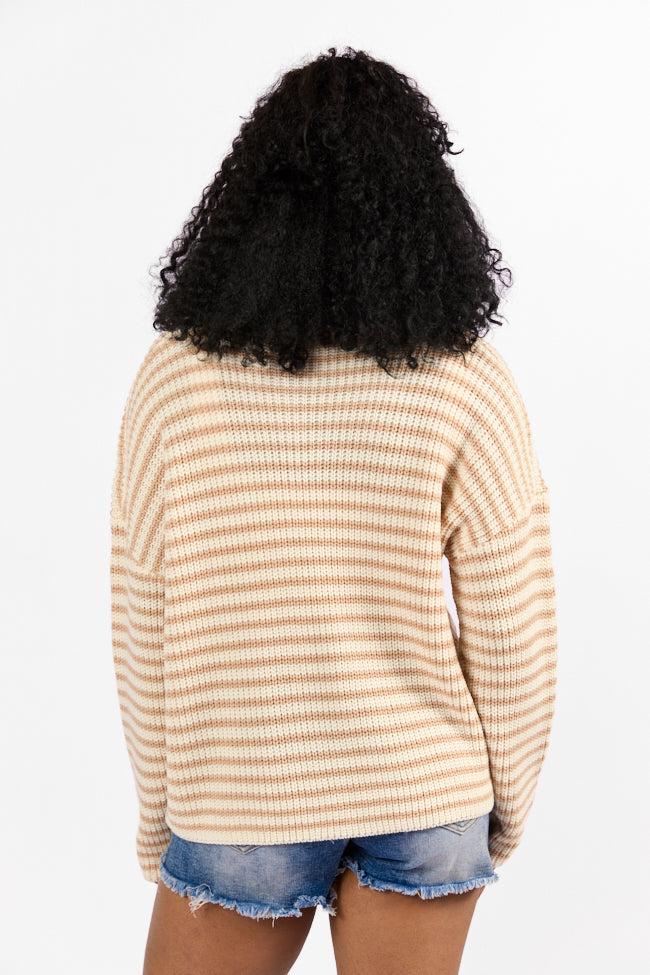Bayside Breeze Ivory and Tan Stripe Quarter Zip Pullover Sweater FINAL SALE Product Image