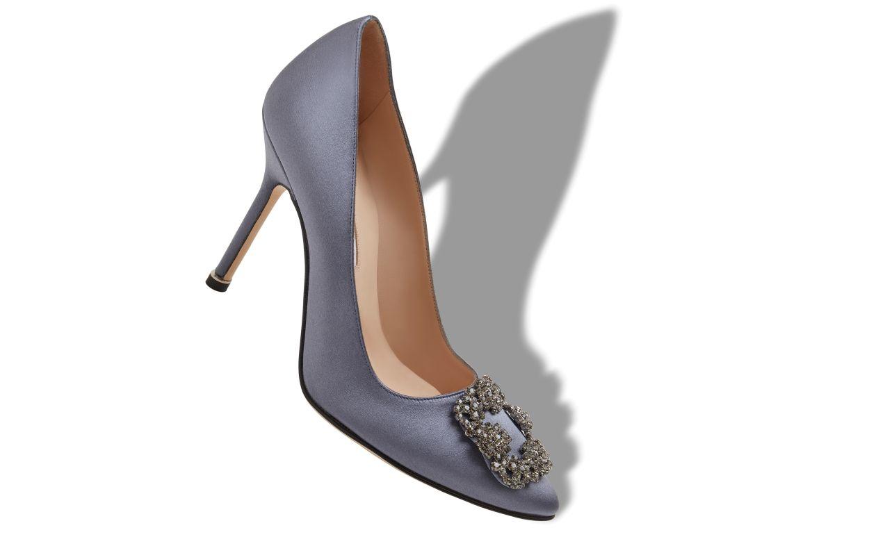 HANGISI Grey Satin Jewel Buckle Pumps Product Image