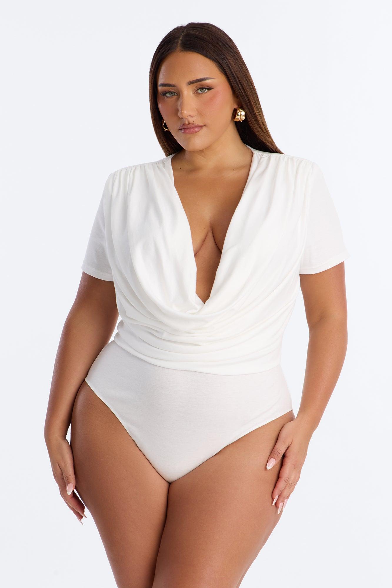 Adele Cowl Neck Short Sleeve Bodysuit - White Female Product Image