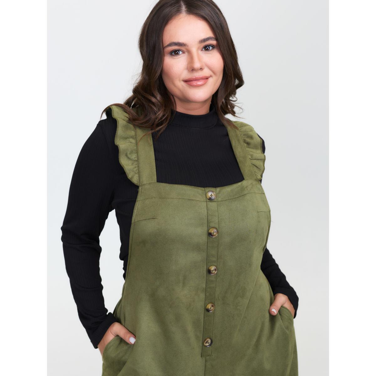 Plus Size ArmyGreen Suede Adjustable Ruffled Jumpsuit Women Leisure Sleeveless Non Casual Loose Jumpsuits BloomChic 28/5X Product Image