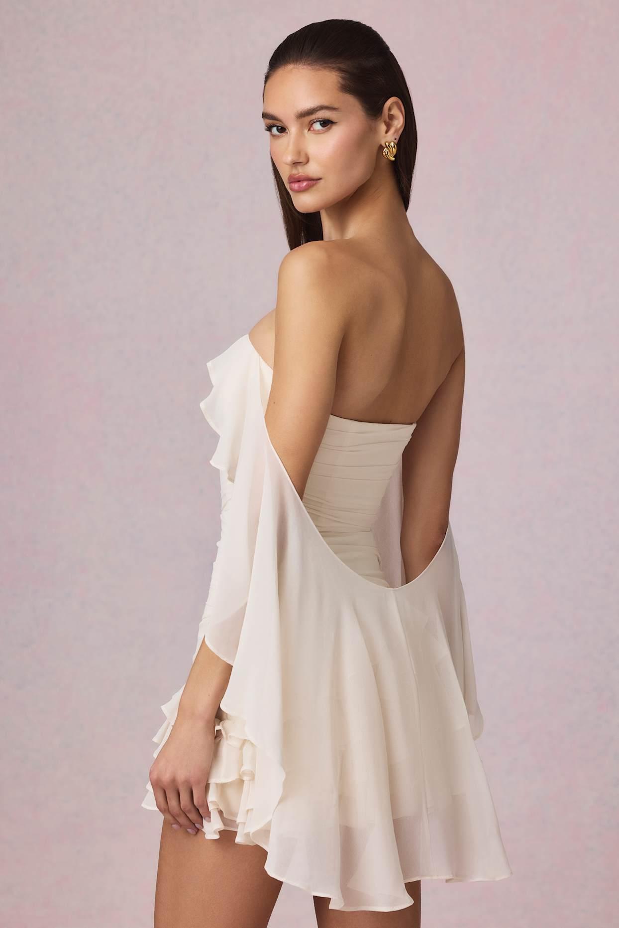 Off-Shoulder Ruffled Mini Dress in Ivory Product Image