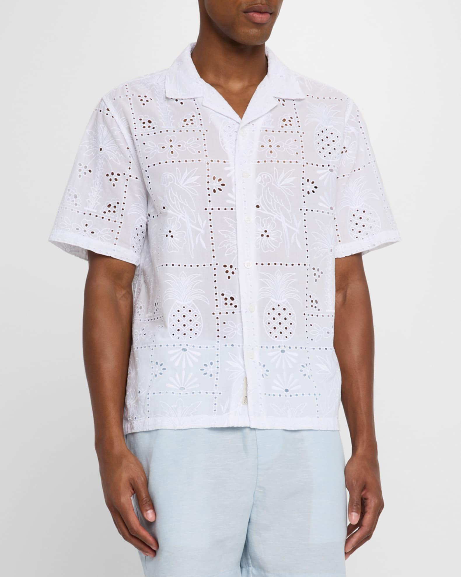 Men's Cotton Embroidered Eyelet Camp Shirt Product Image