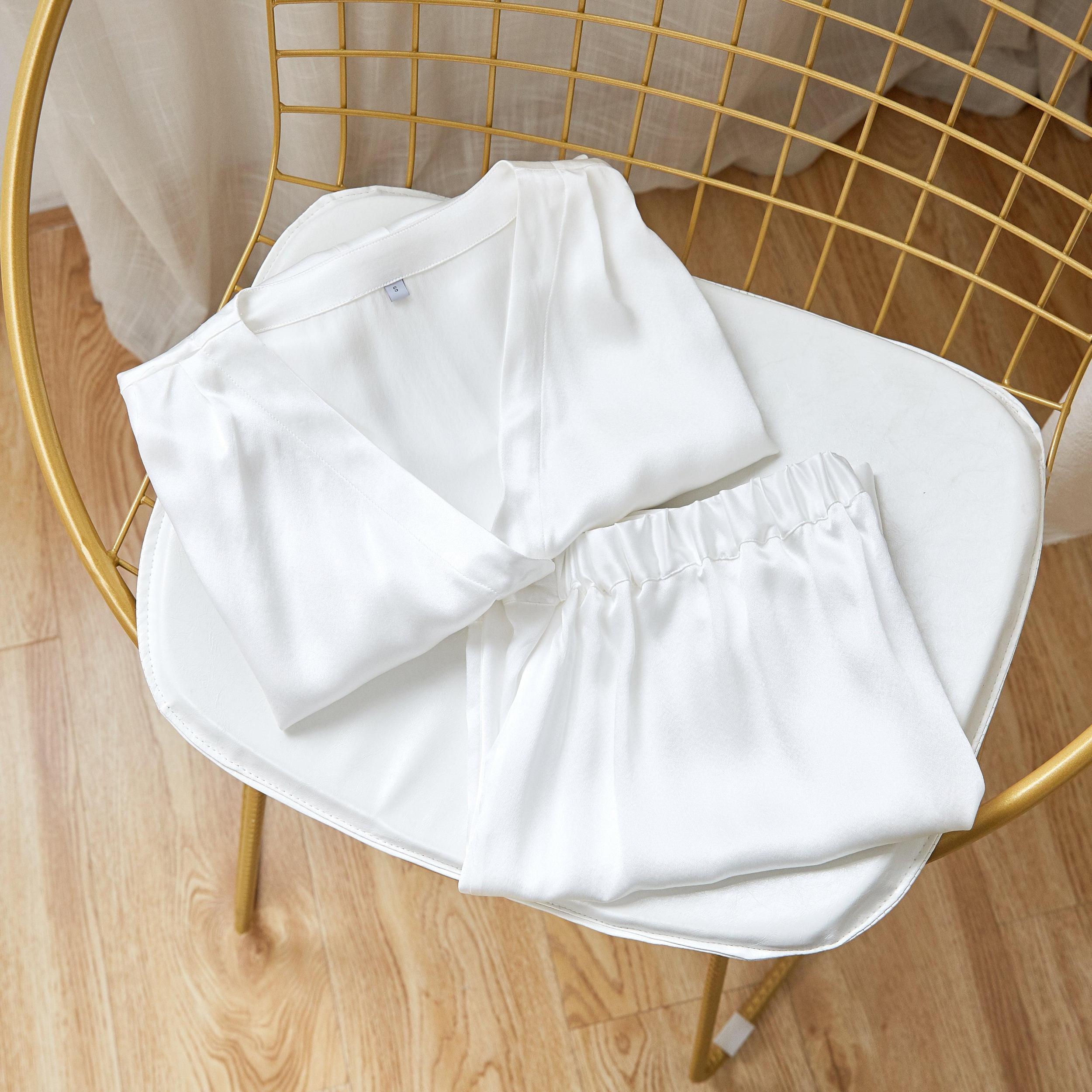 Pearl White Pure Mulberry Silk Top and Shorts Set | Soar Collection Product Image