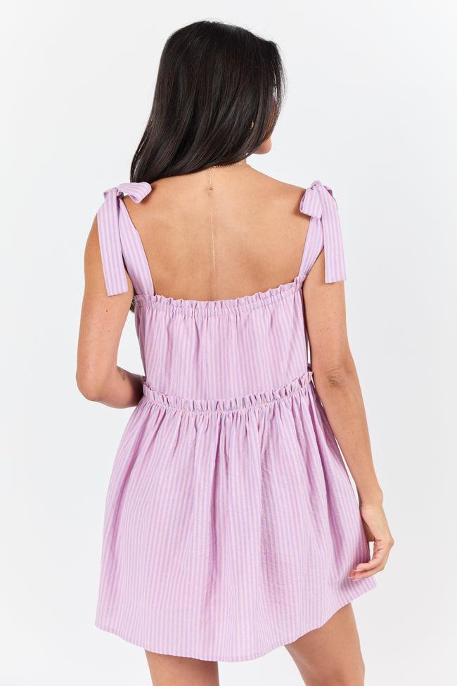 Easy Living Pink and Purple Tie Shoulder Striped Mini Dress FINAL SALE Product Image