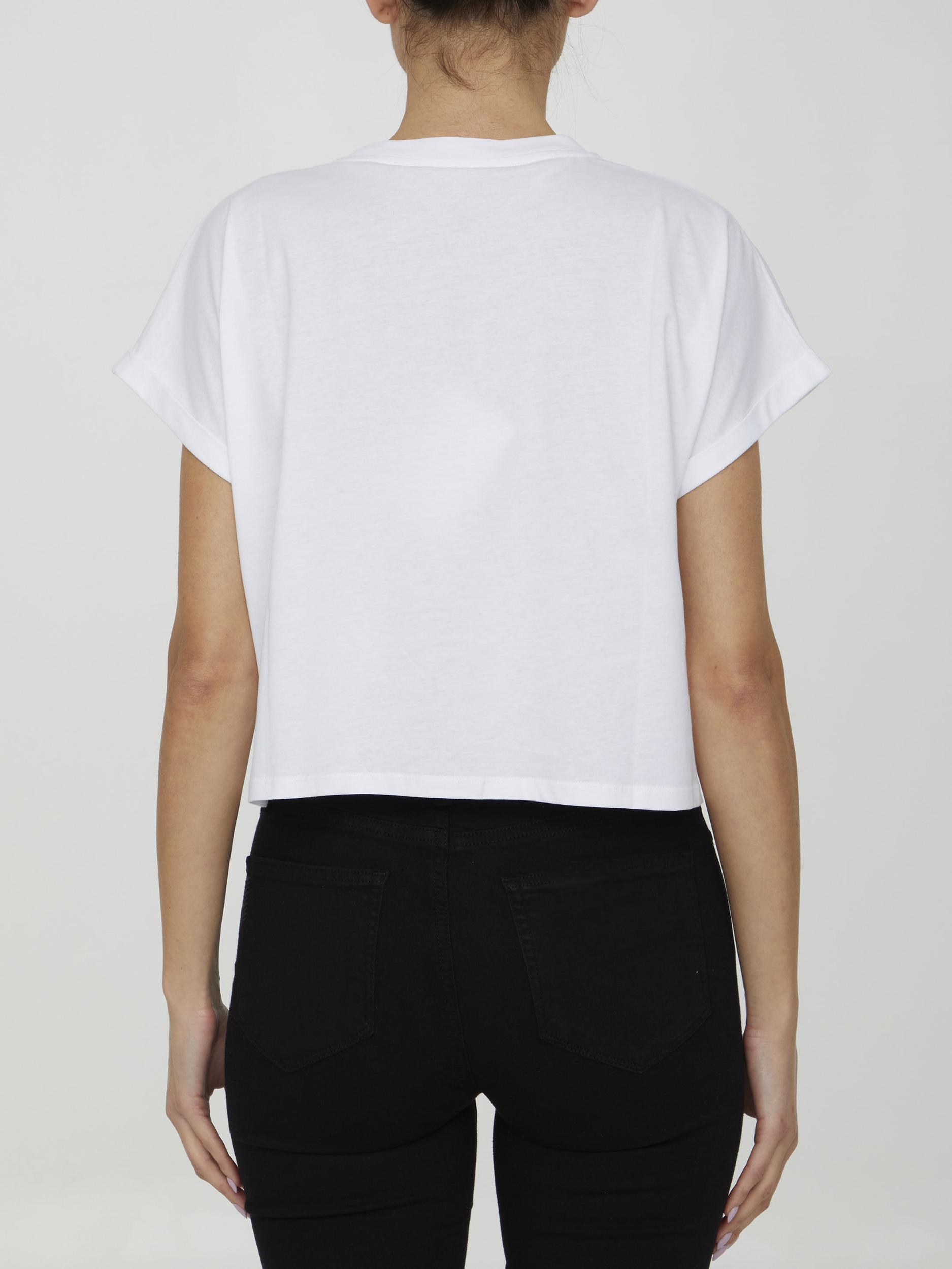 BALMAIN Cropped Flocked Cotton-jersey T-shirt In White Silver Product Image