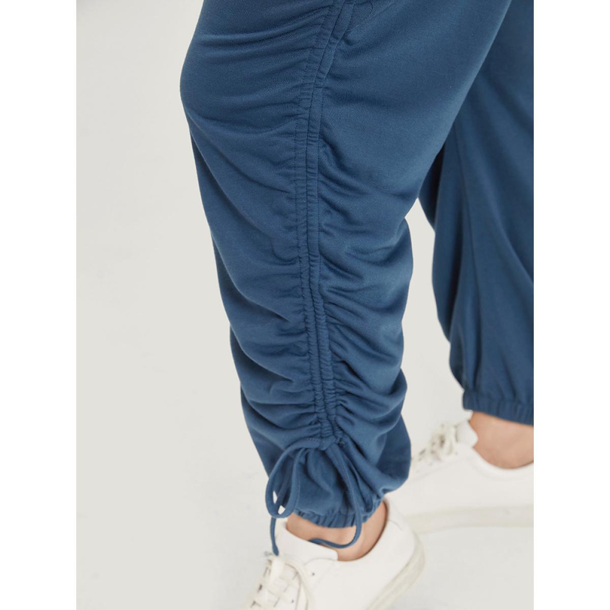 Solid Pocket Drawstring Hem Elastic Waist Sweatpants Aegean Plus Size Women Casual Dailywear Plain 30/6X Bloomchic Product Image