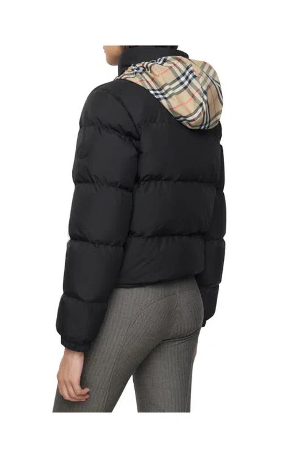 BURBERRY Zip Up Puffer Jacket Featuring Check Detail In Black Product Image