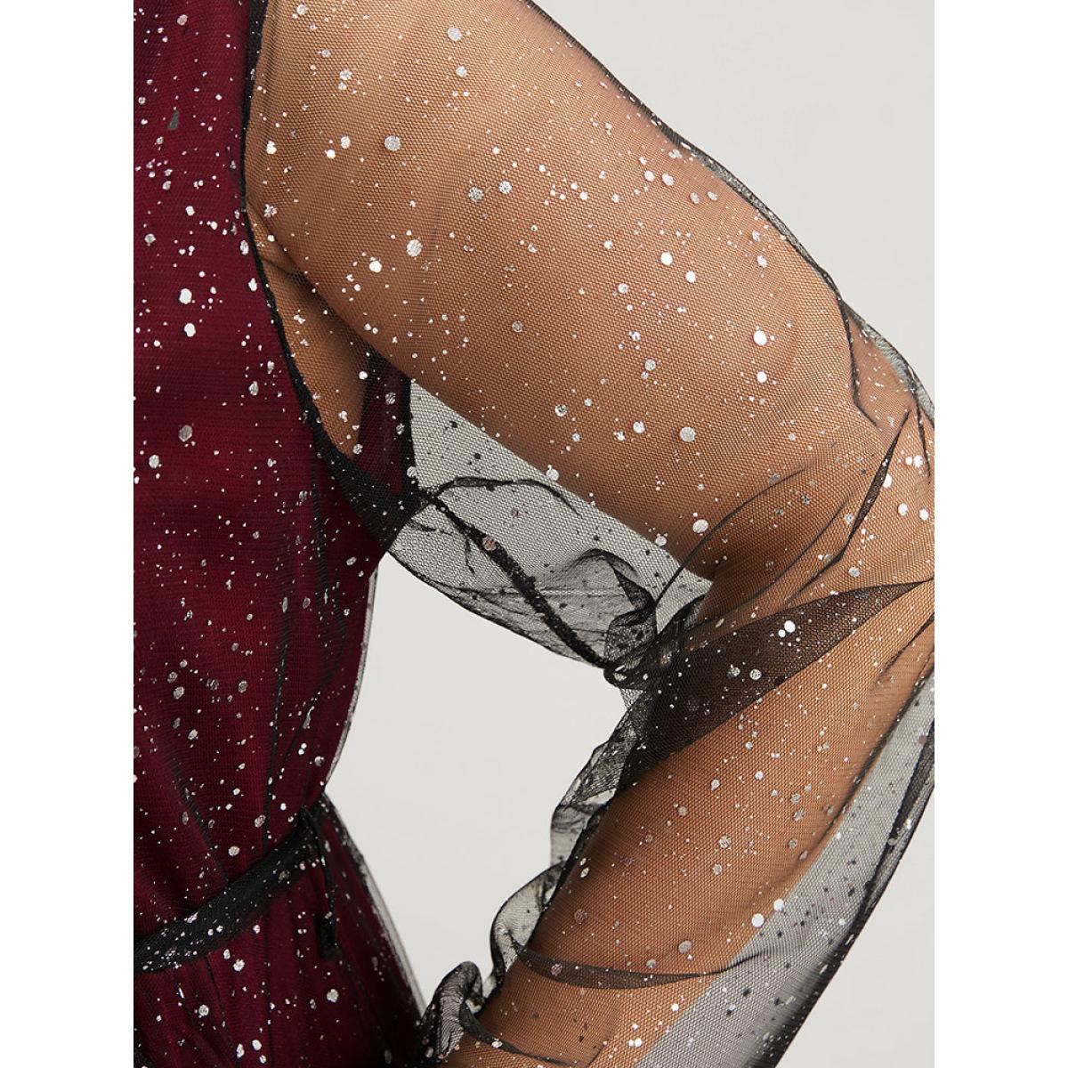 Mesh Lace Plain Patchwork Plus Size Women Going out Midi Dress Lantern Sleeve Long Sleeve V Neck Pocket Belt Party Dresses BloomChic Product Image