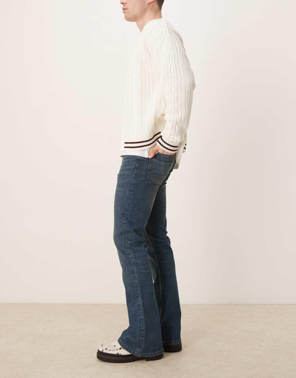 ASOS DESIGN stretch flare jeans in dark wash blue Product Image