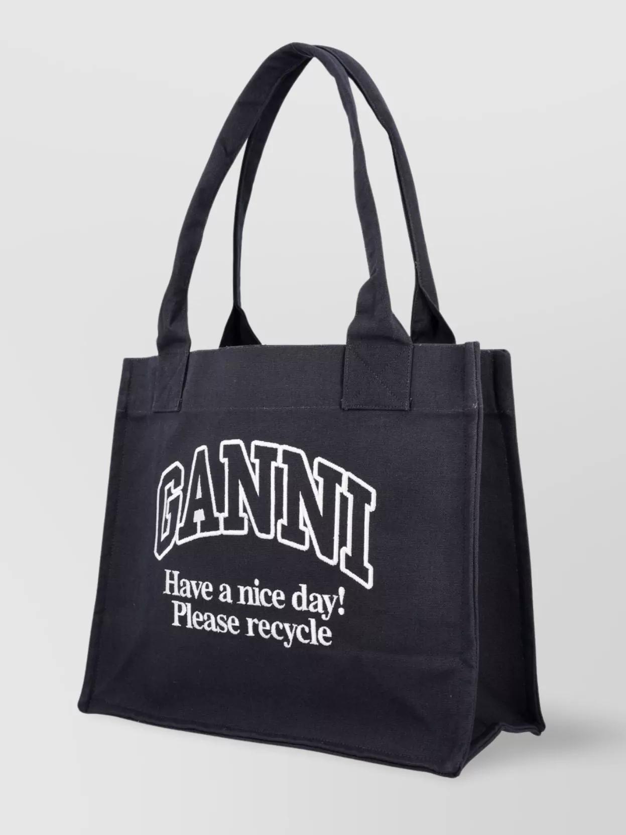 GANNI Black Shopper With Embroidered Logo On The Front In Denim Woman In Multicolor Product Image
