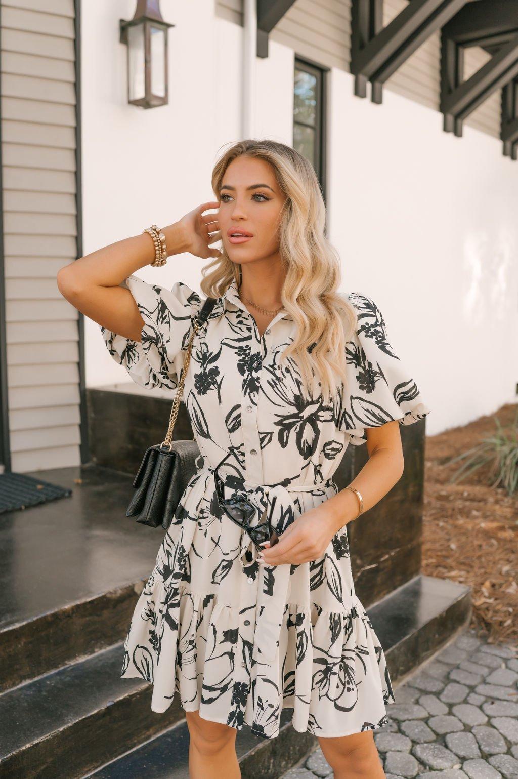 Ivory Puff Sleeve Print Mini Dress - FINAL SALE Product Image