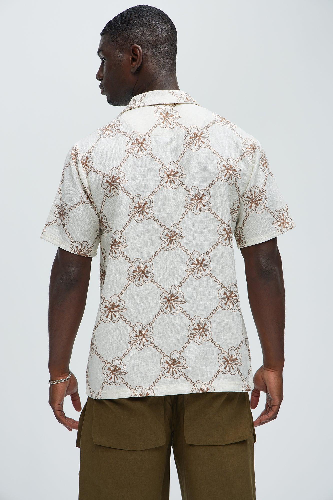 Floral Spec Button Up Shirt - Off  White/combo Product Image
