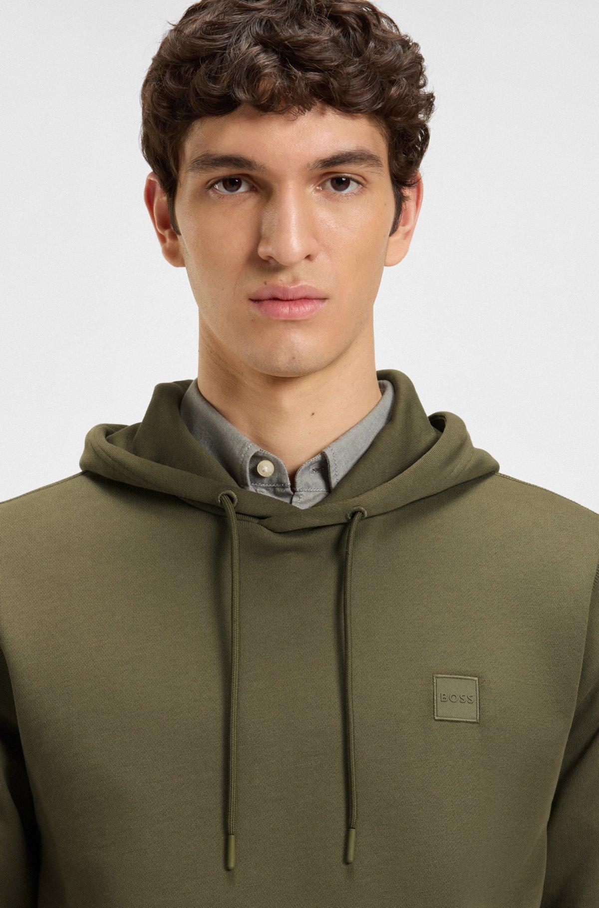 BOSS - Regular-fit hoodie in cotton terry with logo patch - Light Green Product Image