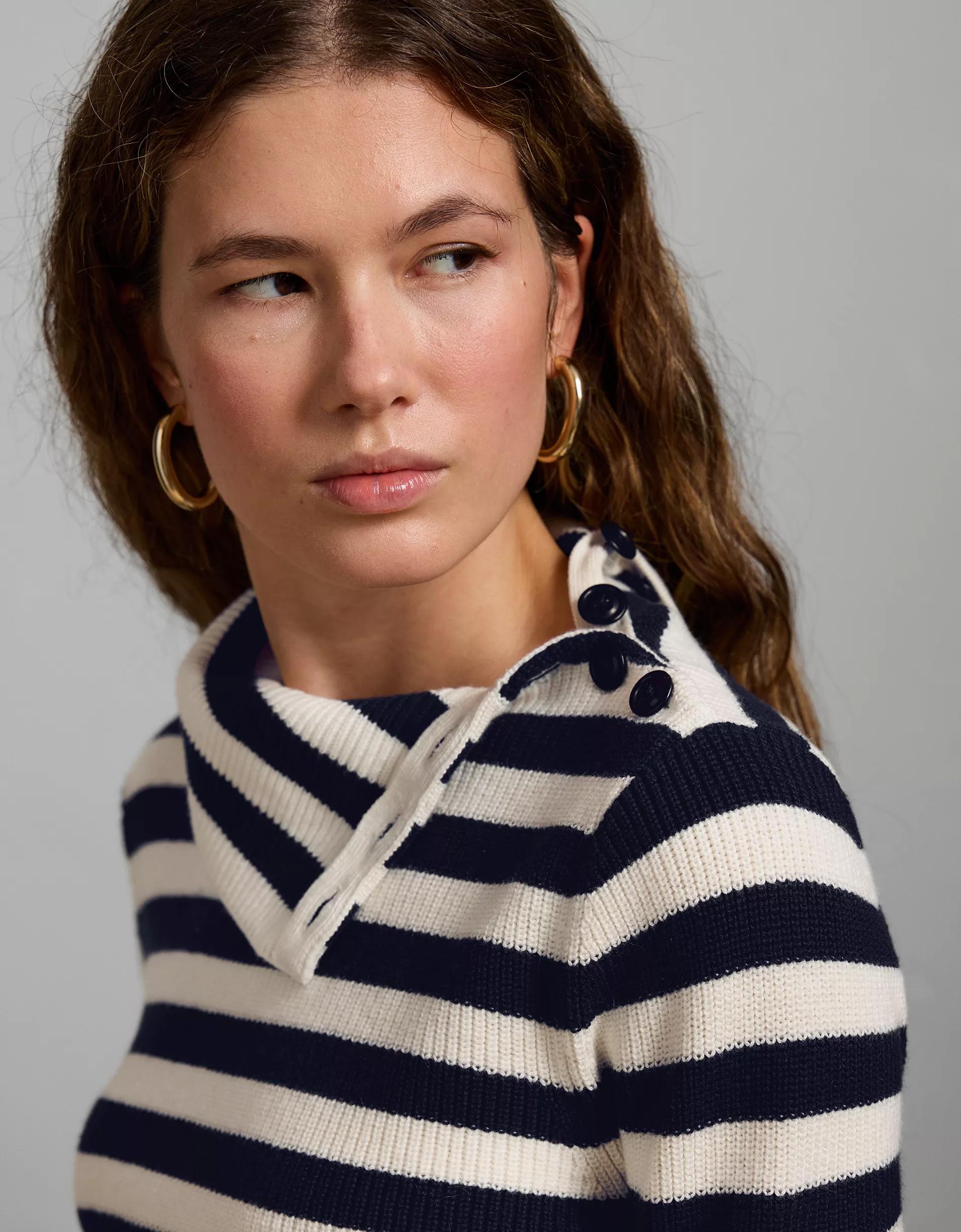 AE77 Premium Striped Shaker Stitch Sweater Product Image