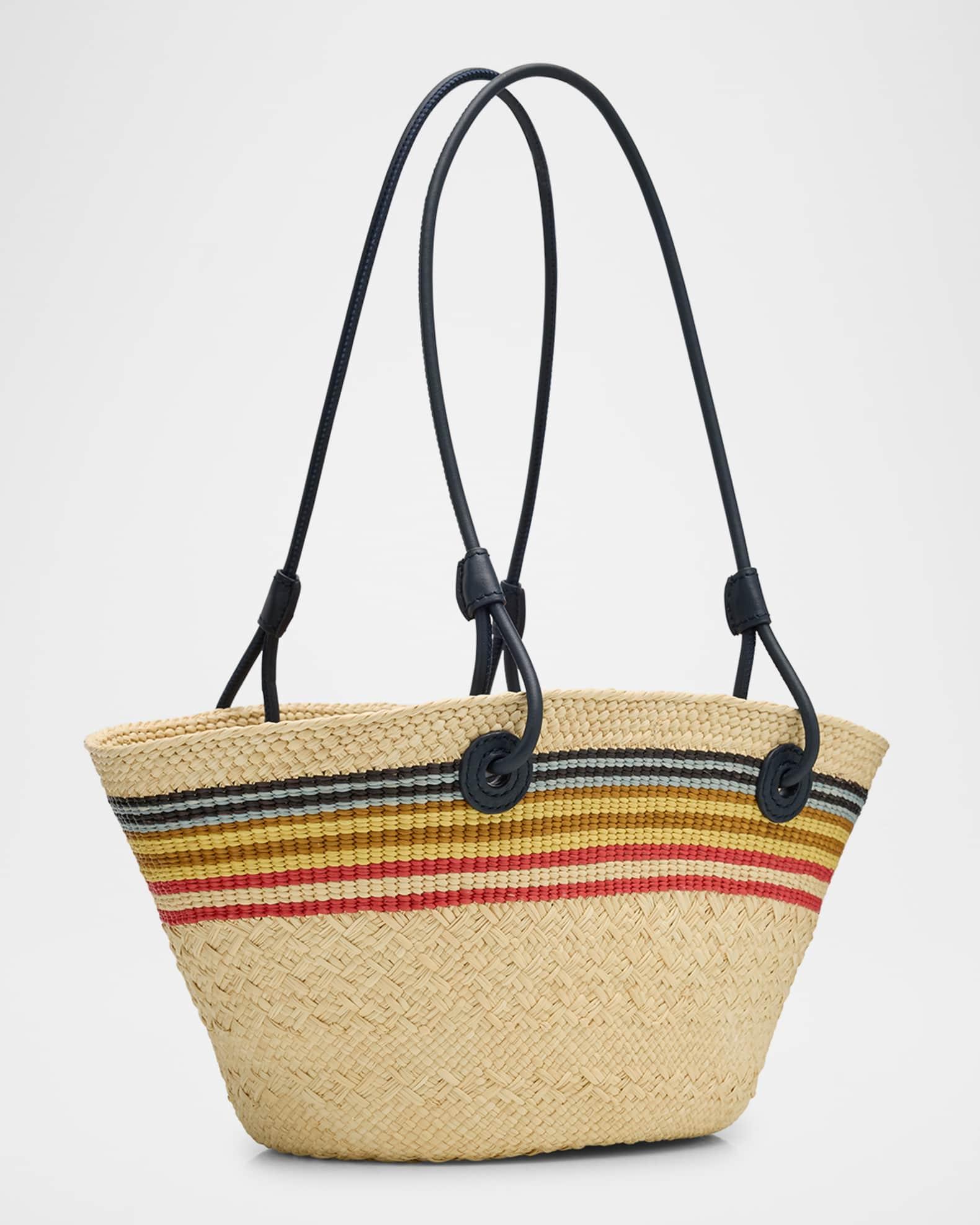 x Paula’s Ibiza Small Anagram Striped Basket Tote Bag in Raffia Product Image