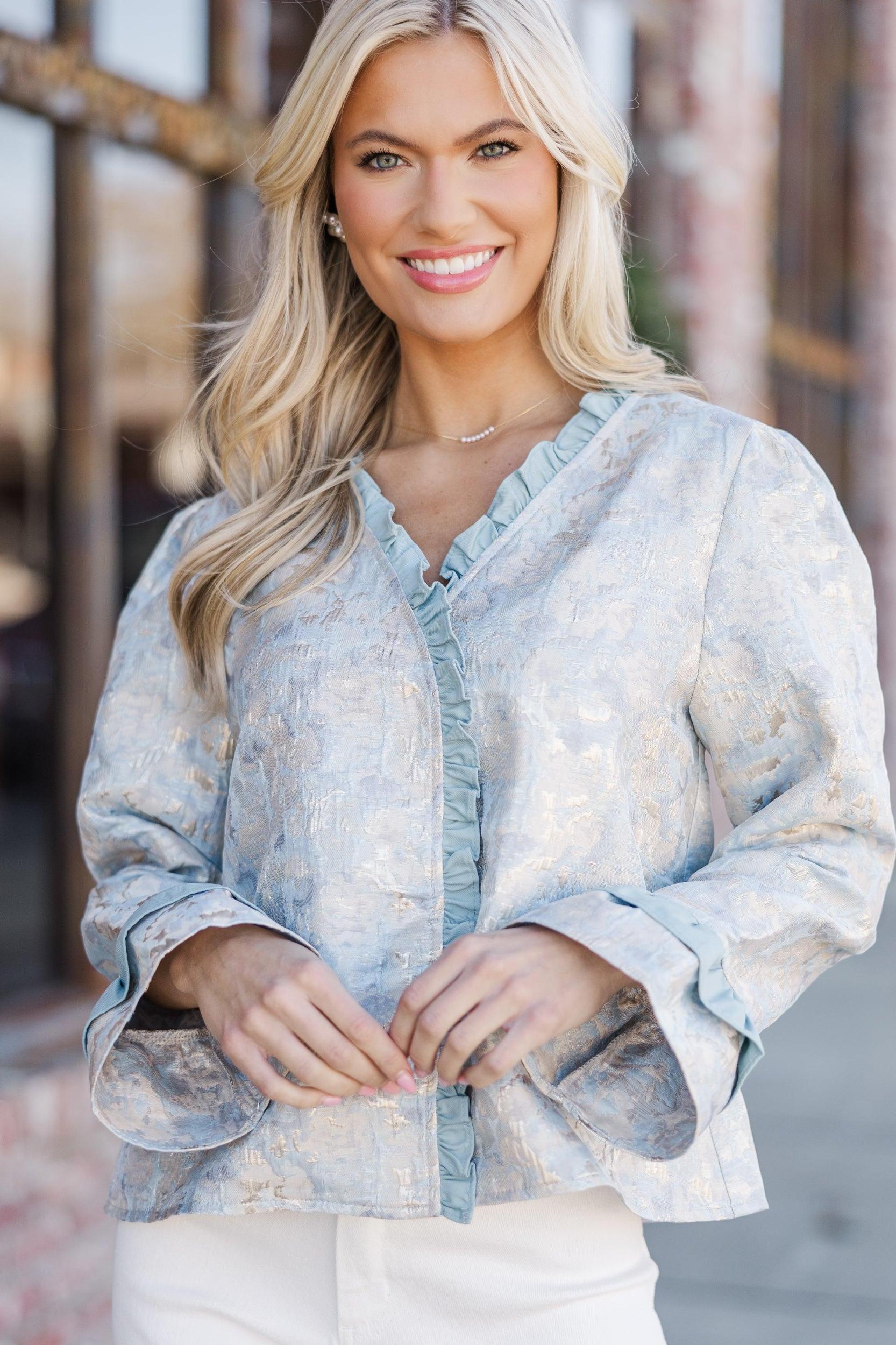 Where You're Going Slate Blue Floral Blouse Female Product Image