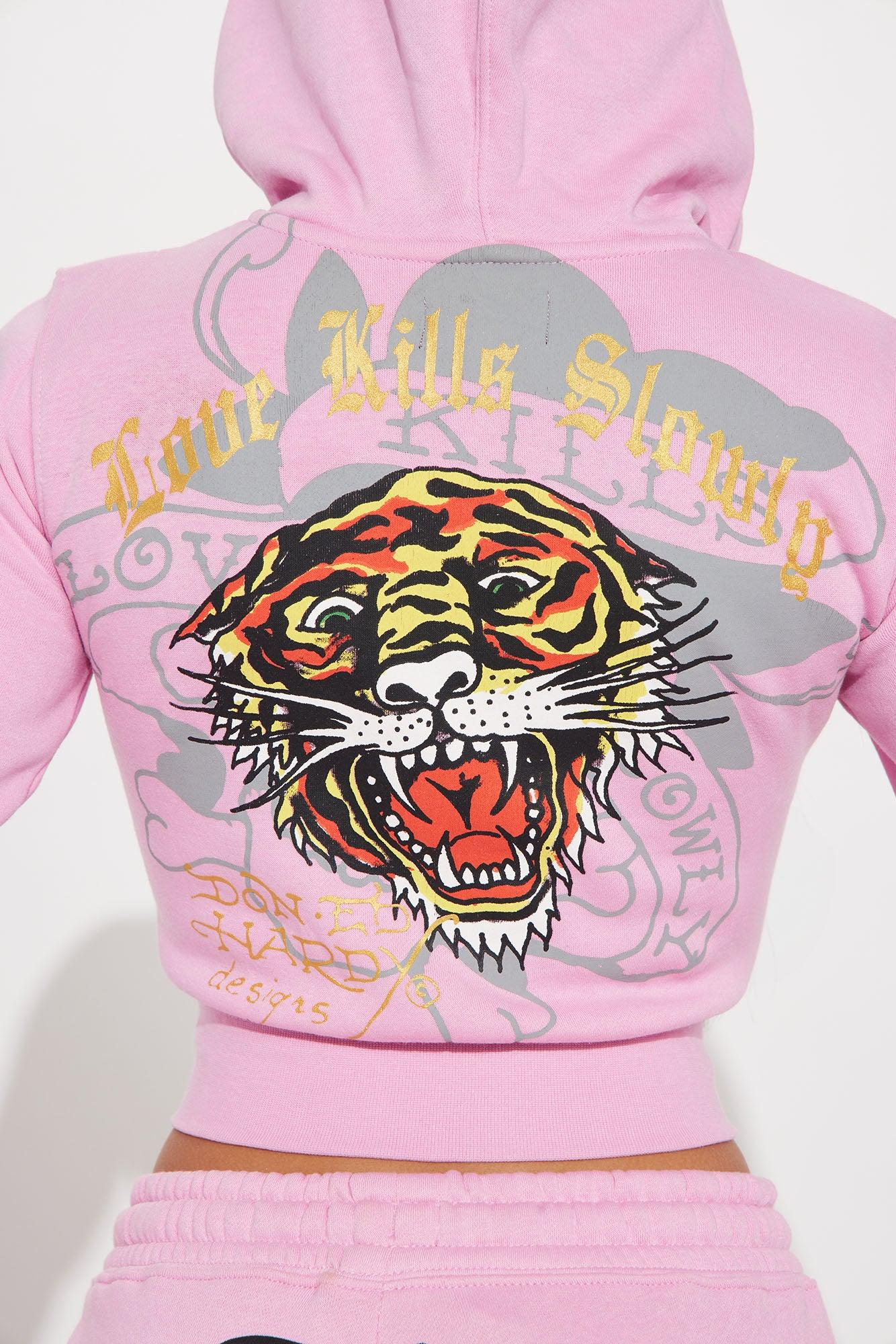 Ed Hardy Tiger Roar Zip Up Hoodie - Pink Product Image
