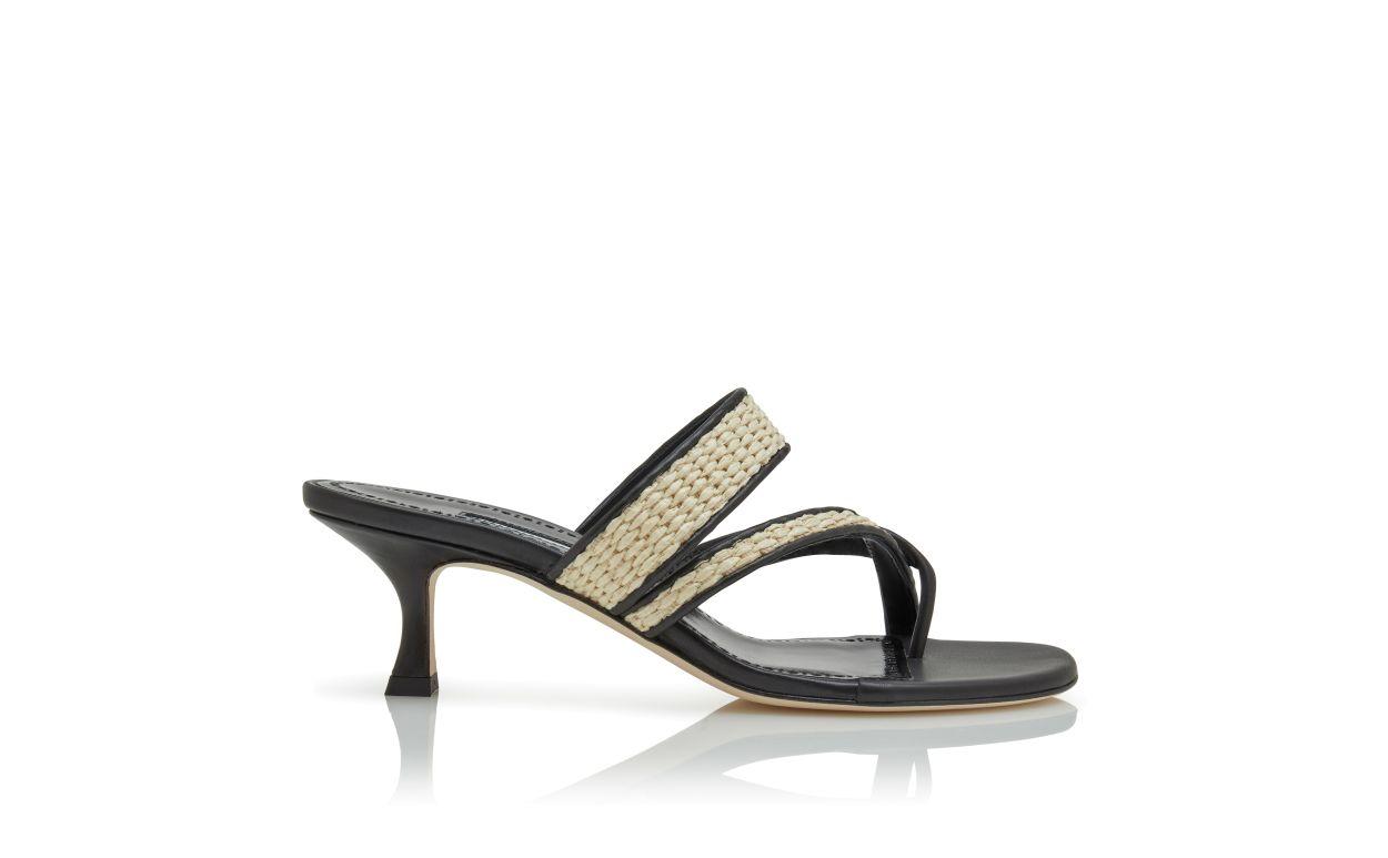 SUSA Black and Beige Raffia Sandals  Product Image