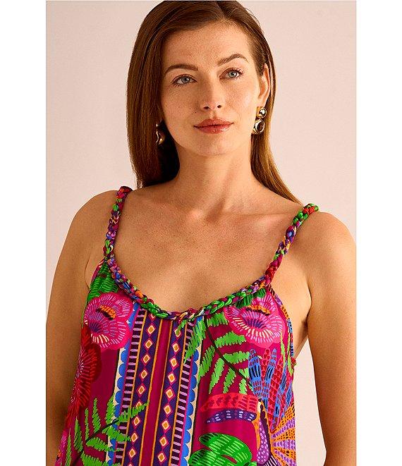 Vince Camuto Woven Printed Braided Scoop Neck Sleeveless Midi Dress Product Image