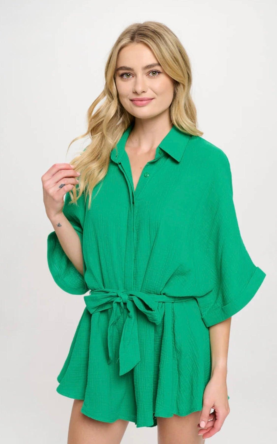 Meet Me In Santorini Jade Island Shirt Romper Product Image