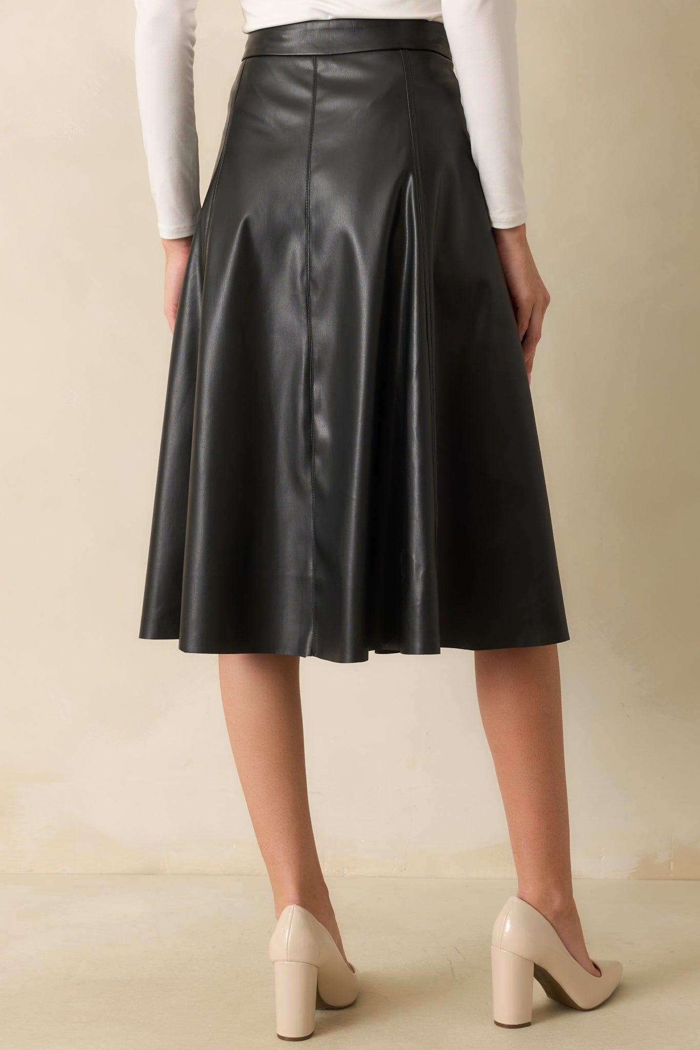 In My Memories Black Faux Leather Midi Skirt Product Image