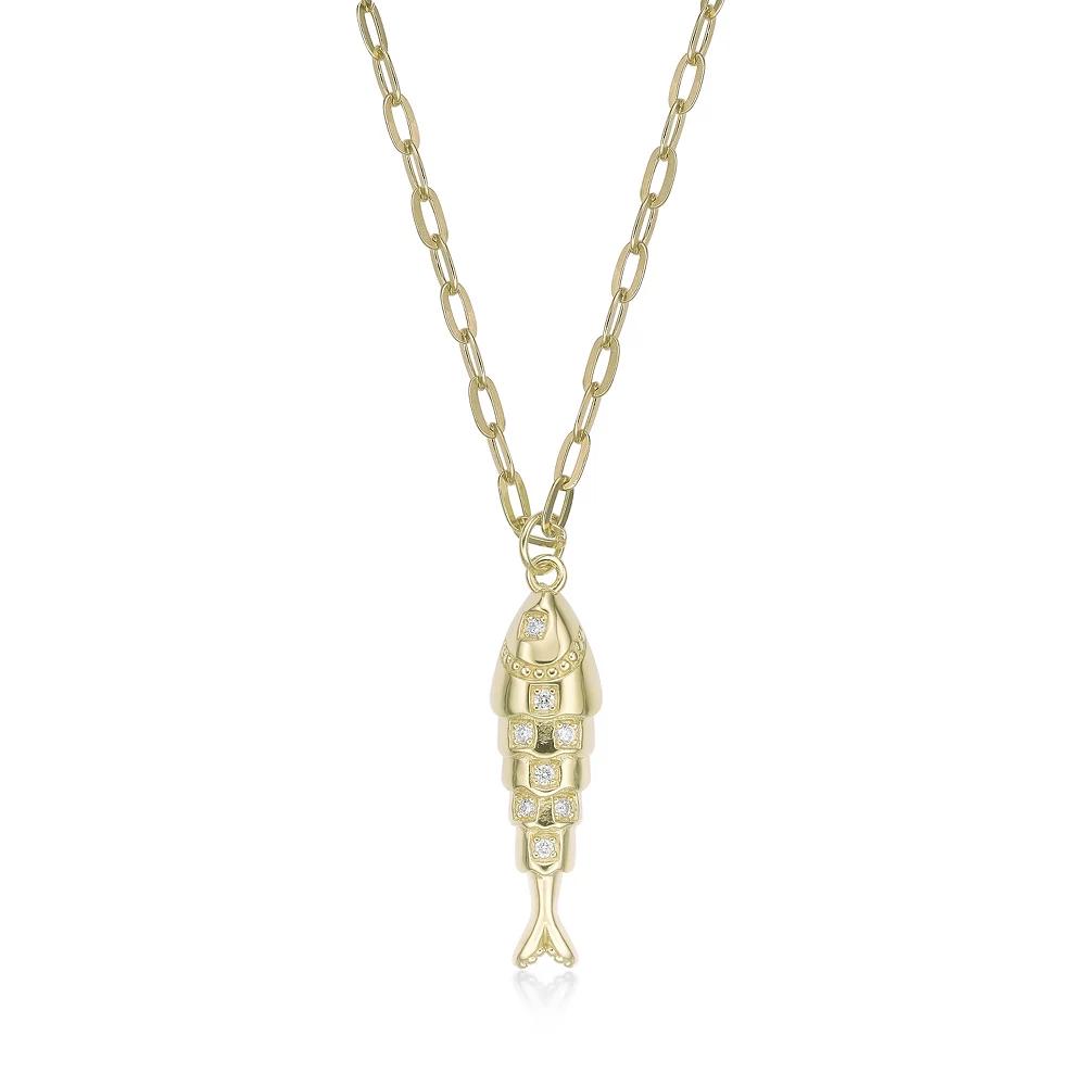 Gemminded 18k Gold Over Silver Lab-Created Diamond Accent Fish Pendant Necklace, Women's, Size: 18", Gold Tone Product Image