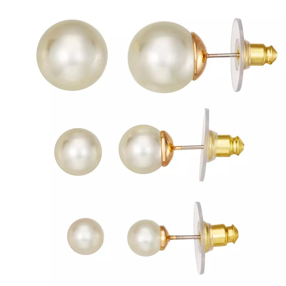 You're Invited Gold Tone Stud Earring Trio Set, Women's Product Image
