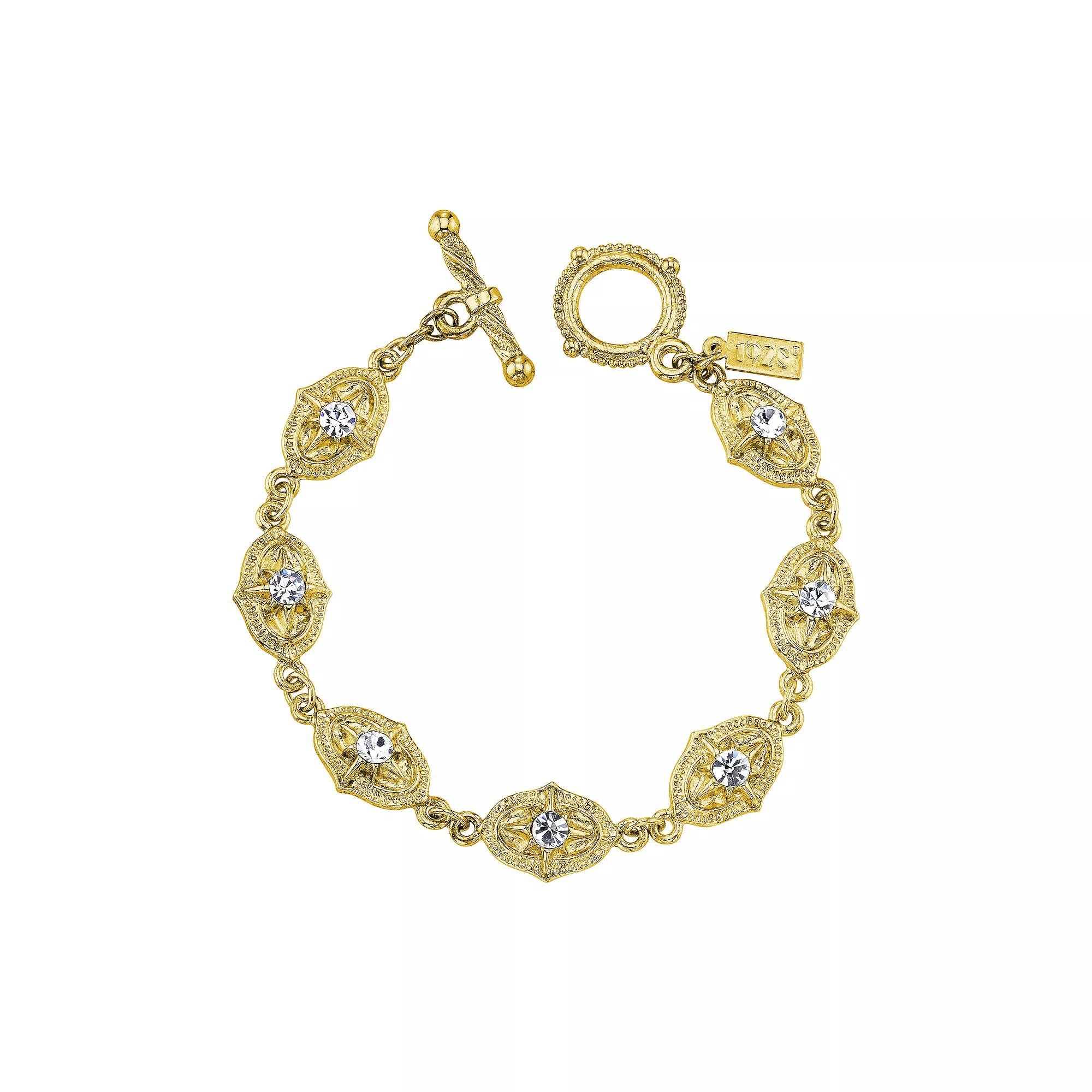 1928 Gold Tone Crystal Toggle Bracelet, Womens, White Product Image